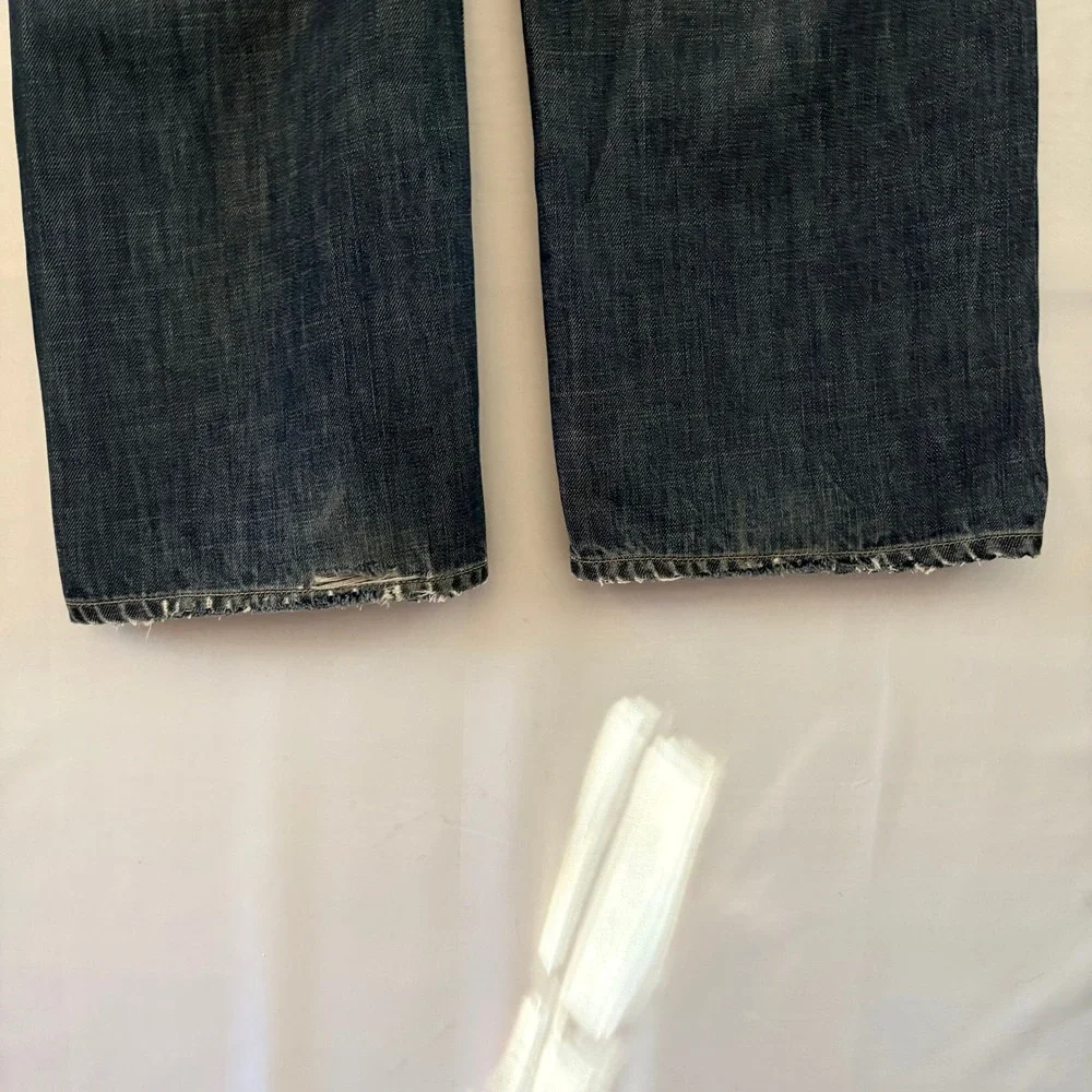 Banana Republic‎ Mens Straight Leg Button Fly Blue Jeans Dark Wash Distressed